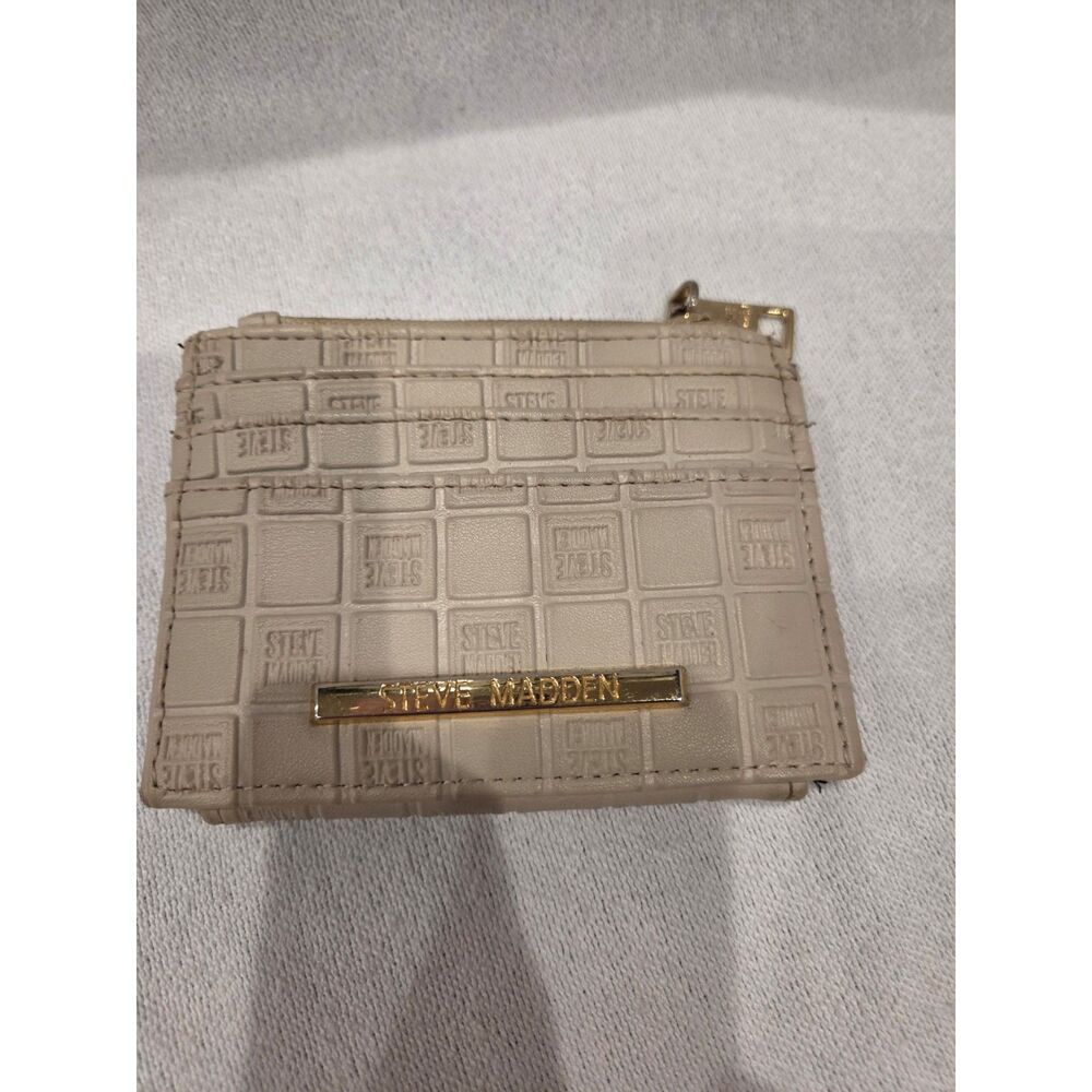 Steve Madden Bhayden Taupe Embossed Monogram Card Case Wallet Coin Purse